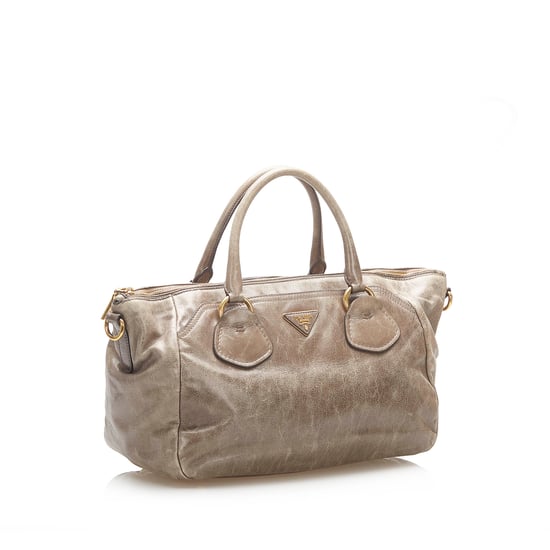 Vintage Prada Vitello Shine Satchel Grey - Image 2