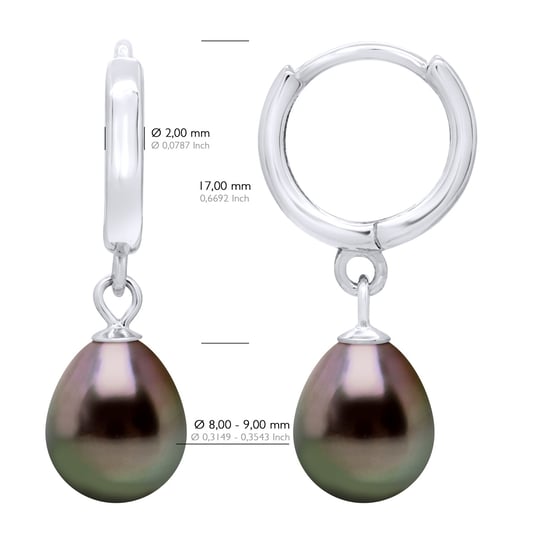 Earrings Creole Real Cultured Tahiti Pearls 8-9 mm