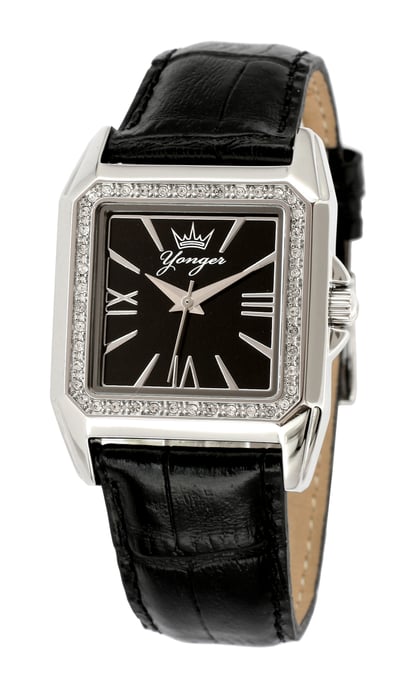 Yonger and Bresson Black Dial Black Leather Watch