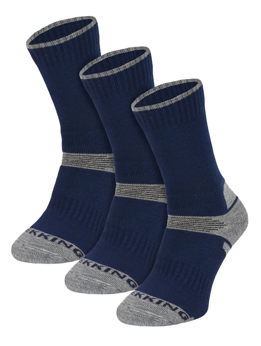 3 Pair Multipack Kids Merino Wool Hiking Socks | Lightweight Anti Blister Socks for Boys & Girls - Navy - Image 1
