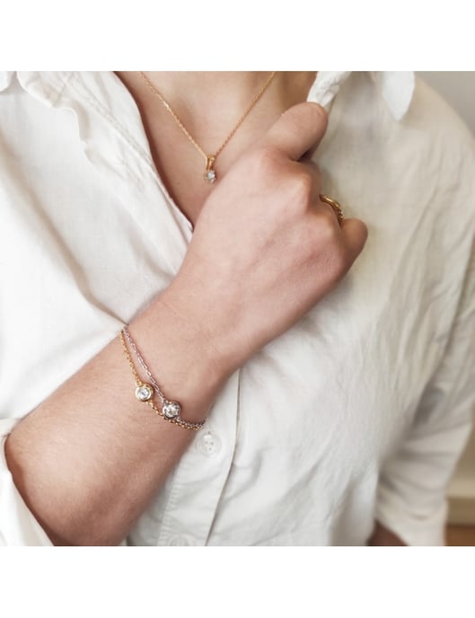 Födelsestenarmband - Rhodium, guld och kristall - Image 2