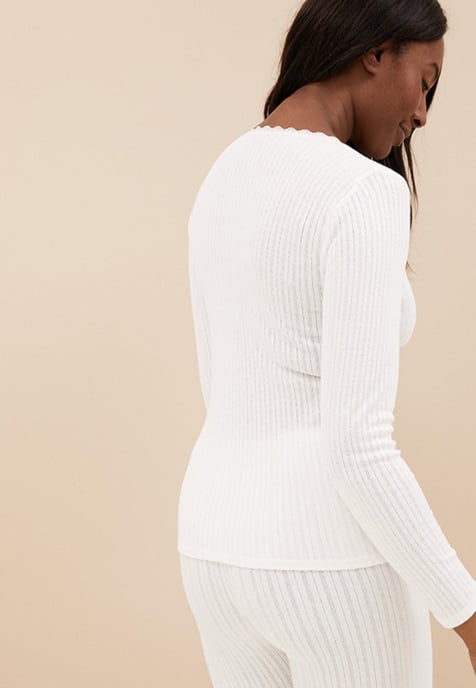 M&S Womens Pack of 2 Thermal Pointelle Long Sleeve Tops in White - Image 3