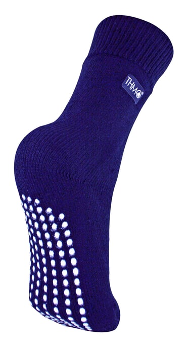 Kids Indoor Slipper Socks with Grippers | THMO | Thick & Warm Comfort Loose Top Non Slip Thermal Socks - Navy - Image 1