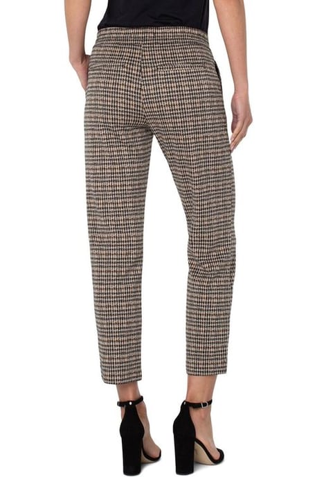 Pull-On Ankle Trouser With Pin Tucks Tan/Black Abstract Houndstooth