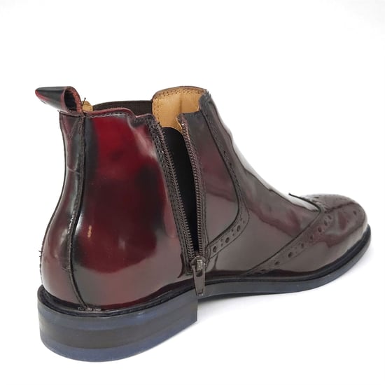 HX London Erith Leather Cherry Oxblood Mens Brogue Chelsea Boots