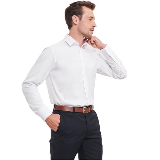 Russell Collection Mens Herringbone Long-Sleeved Formal Shirt (White) - Image 2
