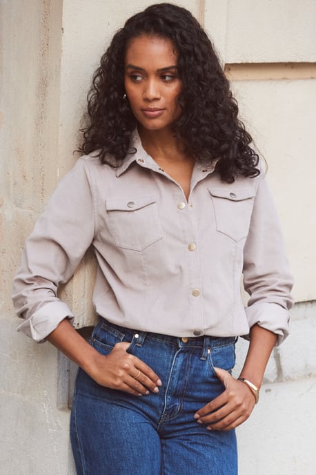 Taupe Corduroy Relaxed Fit Longline Shirt