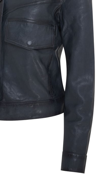 Womens Navy Retro Biker Leather Jacket - Kopervik