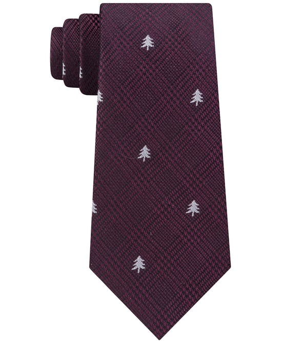 Tommy Hilfiger Men's Neck Tie Purple Glen Plaid Holiday Tree