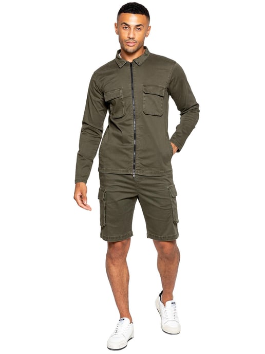 Enzo | Heren Cargo Trainingspak Met Korte Broek Set - Khaki - Image 2