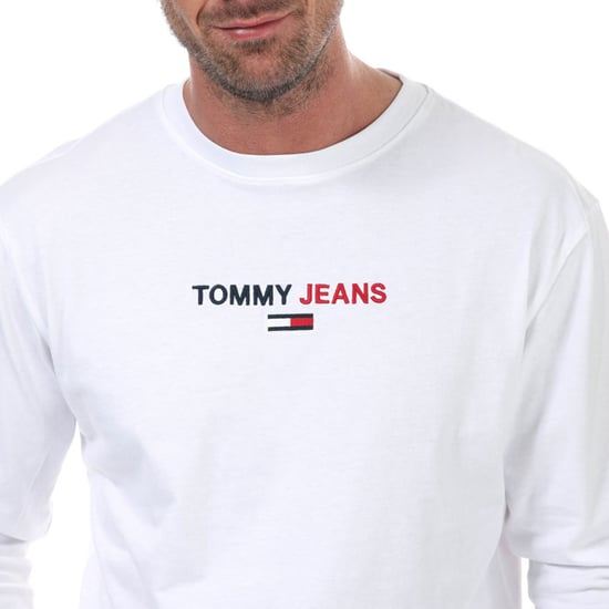 Men's Tommy Hilfiger Contrast Linear Logo Long Sleeve T-Shirt in White