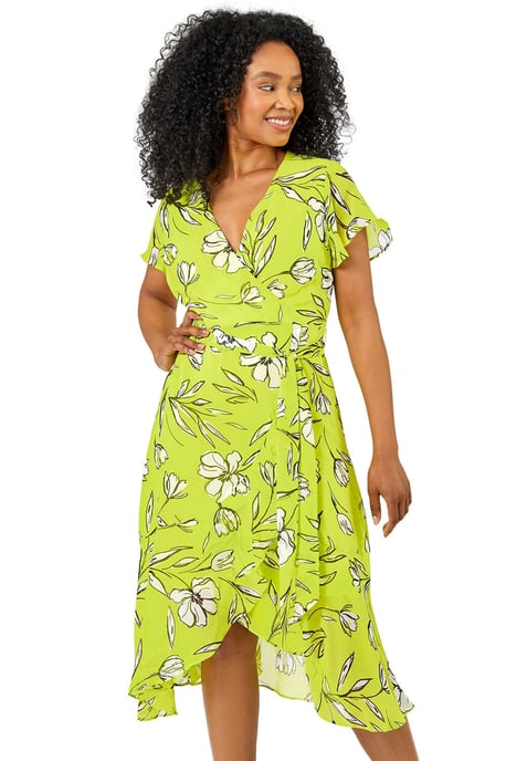 Petite Floral Frill Detail Wrap Dress