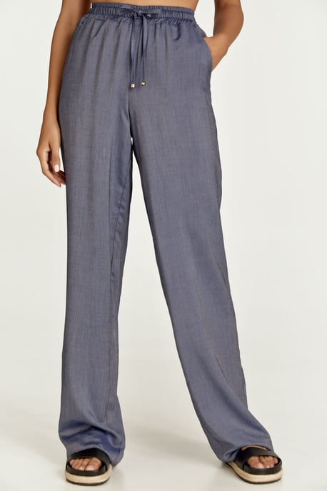 Blue Denim Style Wide Leg Pants