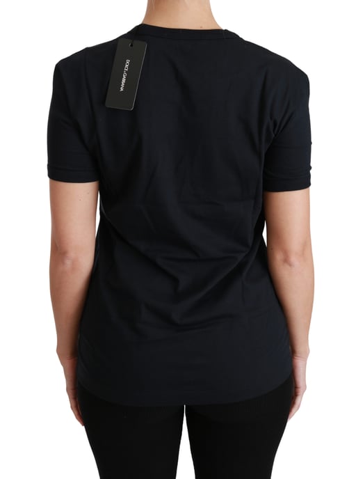 Dolce & Gabbana Women's Blue Amore Patch Crewneck Cotton Top T-shirt - Image 5