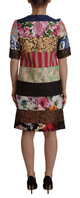 Dolce & Gabbana Multikleur Patchwork Bloemen Sheath Jacquard Mini Jurk Dameskleding - Image 2