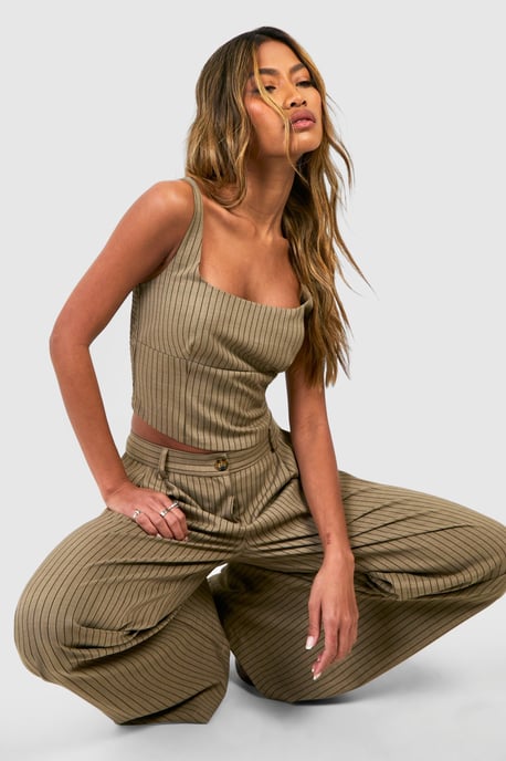 Textured Pinstripe Wide Leg Trousers - Image 3