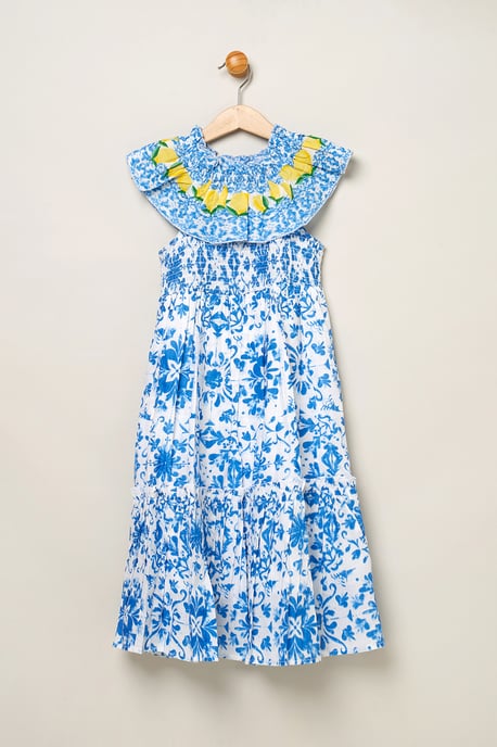 Tile Print Dress with Lemon Detail