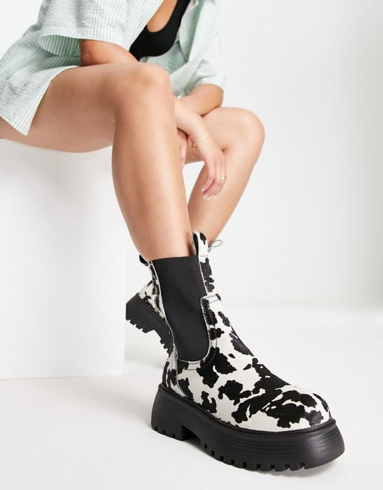 ASOS DESIGN Adelaide leather chelsea boots in cow pony-Multi