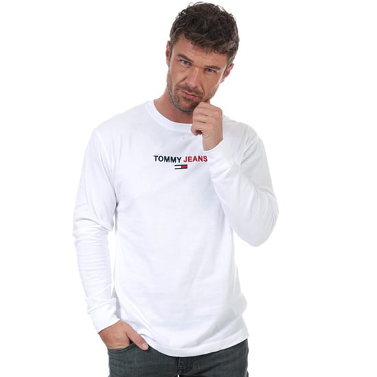 Men's Tommy Hilfiger Contrast Linear Logo Long Sleeve T-Shirt in White
