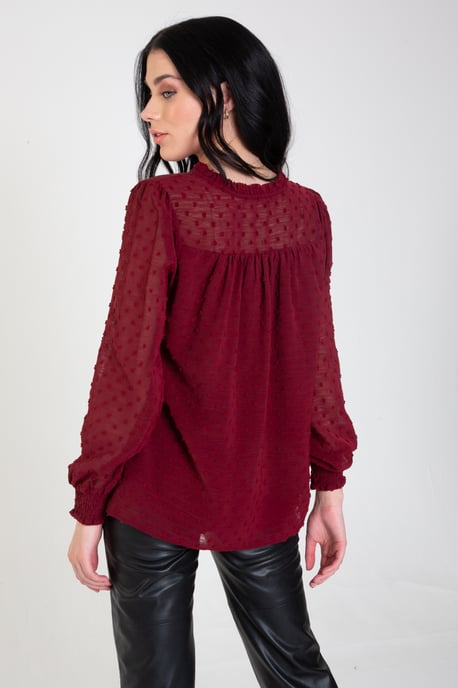 Dobby Chiffon Long Sleeve Blouse - Image 3