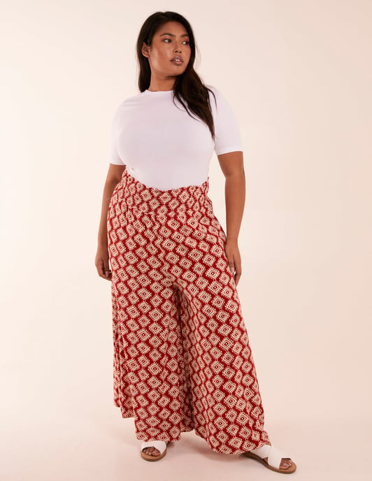 Curve Shirred Wide Leg Aztec Trouser