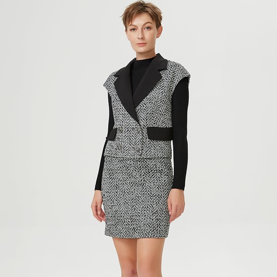 Tweedvest met contrasterende kraag - Image 1
