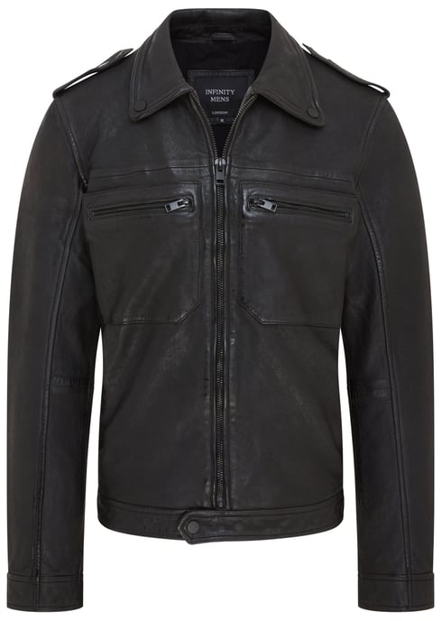 Mens Classic Black Leather Shirt Jacket - Harstad