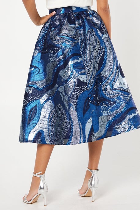 Metallic Jacquard Full Midi Skirt