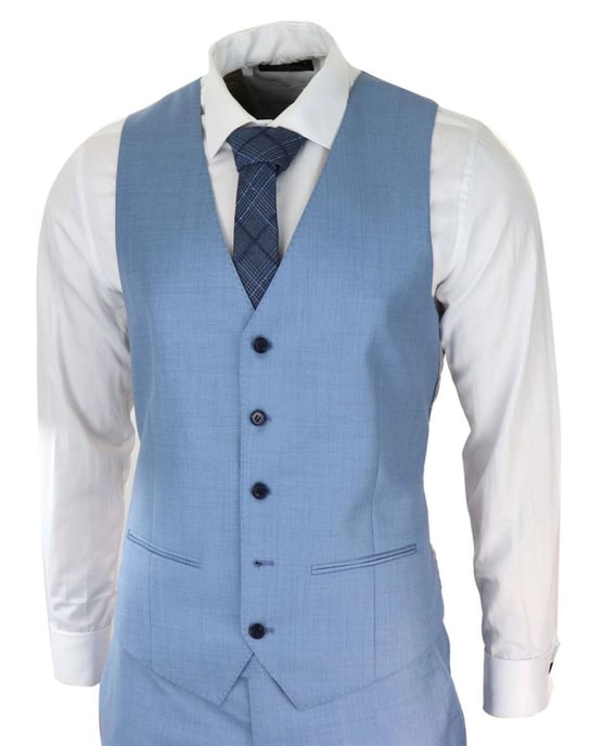 Mens 3 Piece Light Blue Classic Stitch Retro Suit - Image 2