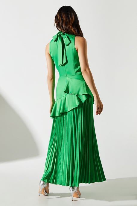 Sleeveless Ruffle Pleat Satin Back Crepe Dress