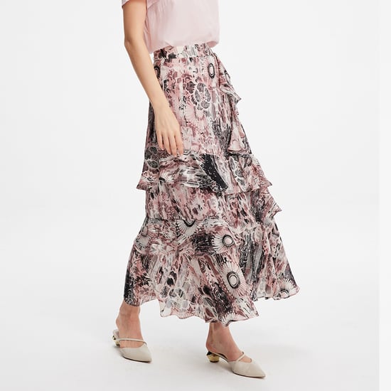 Lång chiffongkjol med volanger och blommigt tryck - Image 3