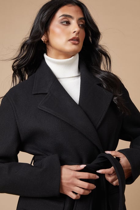 Button Detail Maxi Belted Wrap Coat