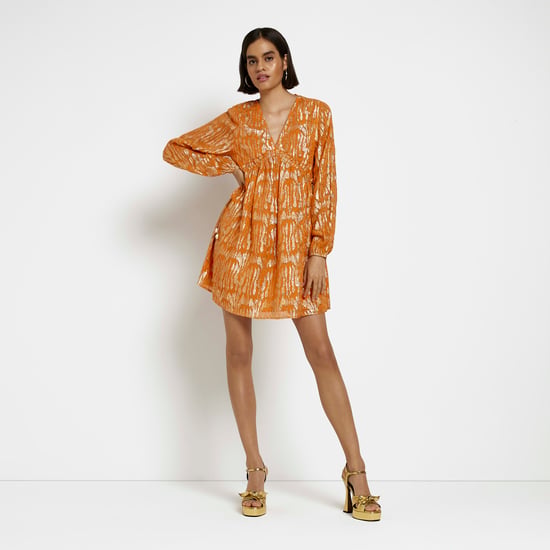 River Island Womens Smock Mini Dress Orange Shimmer
