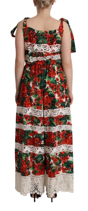 Dolce & Gabbana Multicolor Geranium Print Kant Lange Maxi Dames Dress - Image 3