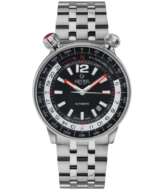 Gevril Men's Wallabout 48561 Swiss Automatic Black Dial Stainless Steel Luminous Date Watch