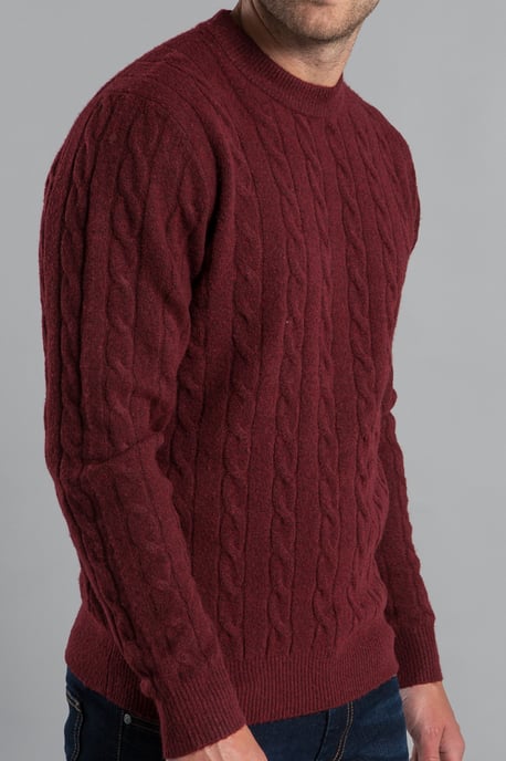 Wine Rope Cable Knit Crew Neck Jumper
