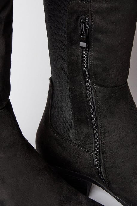 Wide Fit Hannah Elastic Back Low Heel Almond Toe Knee Boots - Image 3