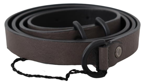 Costume National Women's Brown Leather Skinny Round Buckle Belt