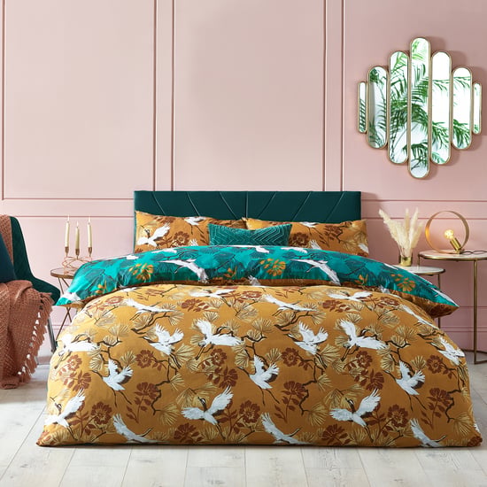 Majestic Bird Demoiselle Botanical Reversible Duvet Cover Set