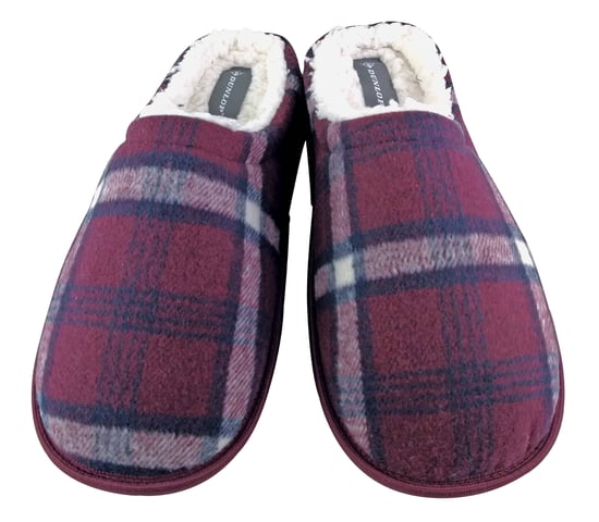 Dunlop - Mens Warm Plush Fleece Lined Slip on Mule Checked Plaid House Slippers - Image 2