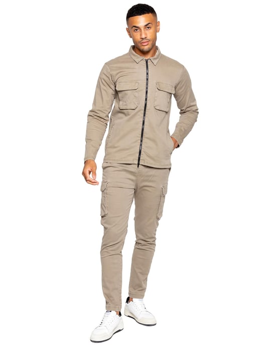 Enzo | Mens Cargo Tracksuit Set - Beige