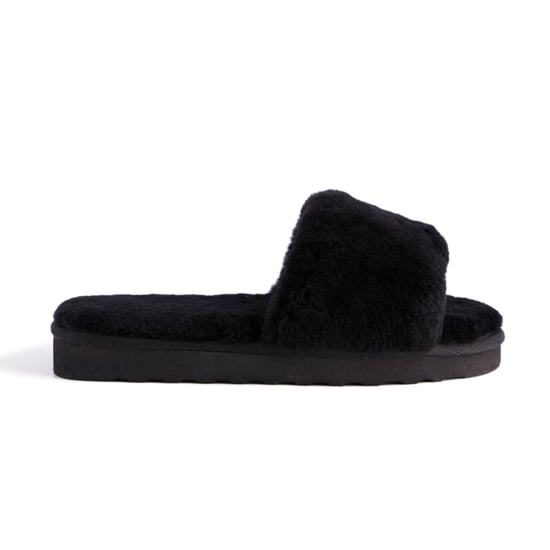 Aus Wooli Australia Womens Sheepskin Fluff Slide Slippers Black