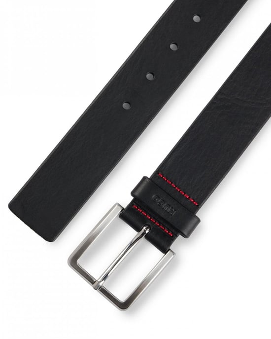HUGO Gionios Mens Grainy Embossed-Leather Belt with Brushed Metal Hardware - Image 3