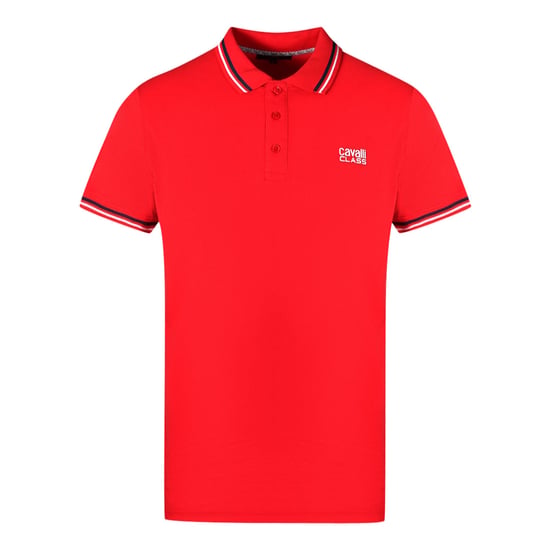 Cavalli Class Twinned Tipped Collar White Logo Red Polo Shirt - Image 1