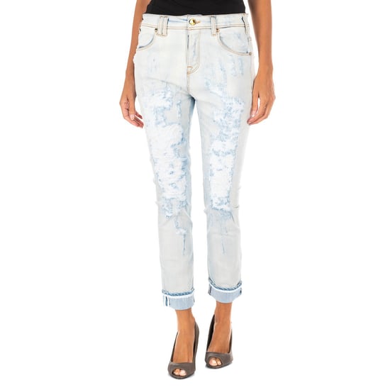 Long denim pants with straight hem cut 10DBF0667 woman