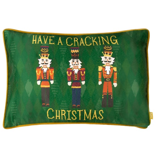 furn. Nutcracker Cracking Christmas Piped Velvet Polyester Filled Cushion - Image 1