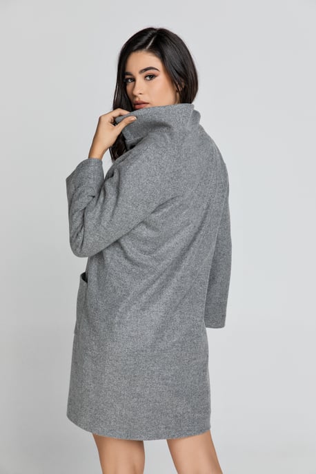 Wool Grey Coat with Upright Collar by Conquista Fashion