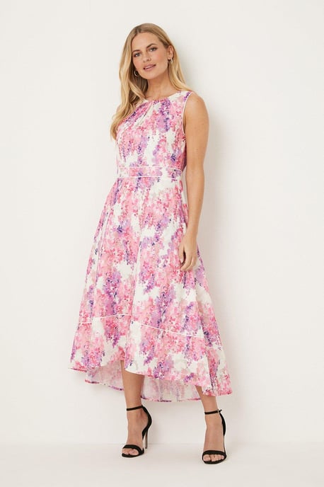 Petite Floral Printed Jacquard Midi Dress