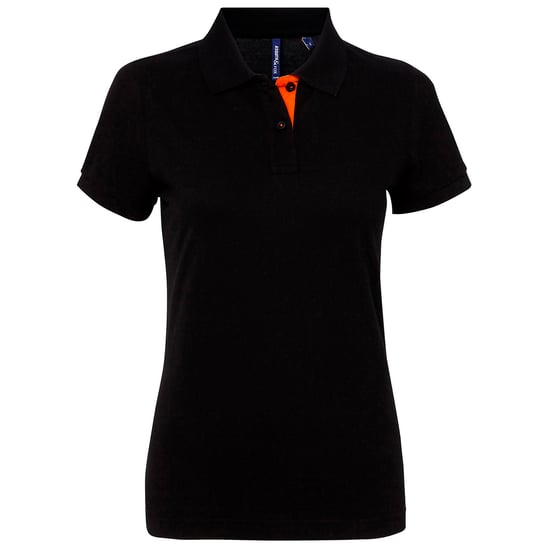Asquith & Fox Dames/Dames Korte Mouwen Contrast Poloshirt (Zwart / Oranje) - Image 3