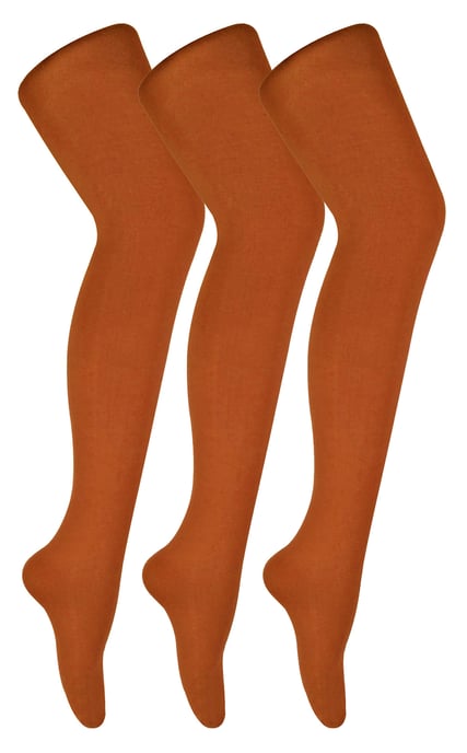3 Pair Multipack Womens Coloured Opaque 80 Denier Tights | Sock Snob | Plain Block Colour Tights - Potters Clay - Image 1